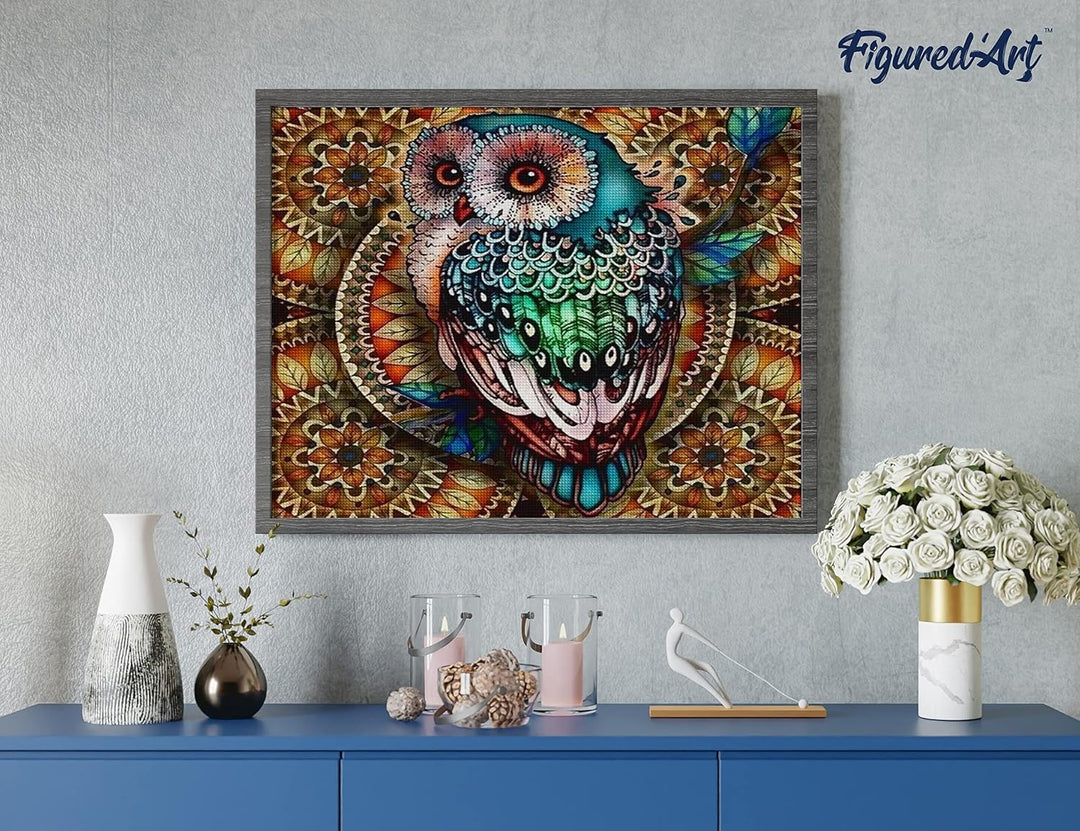 Figured'Art Diamond Painting Erwachsene 40x50cm Ganze Leinwand gerollt Märchenhafte Eule 5D Bilder E