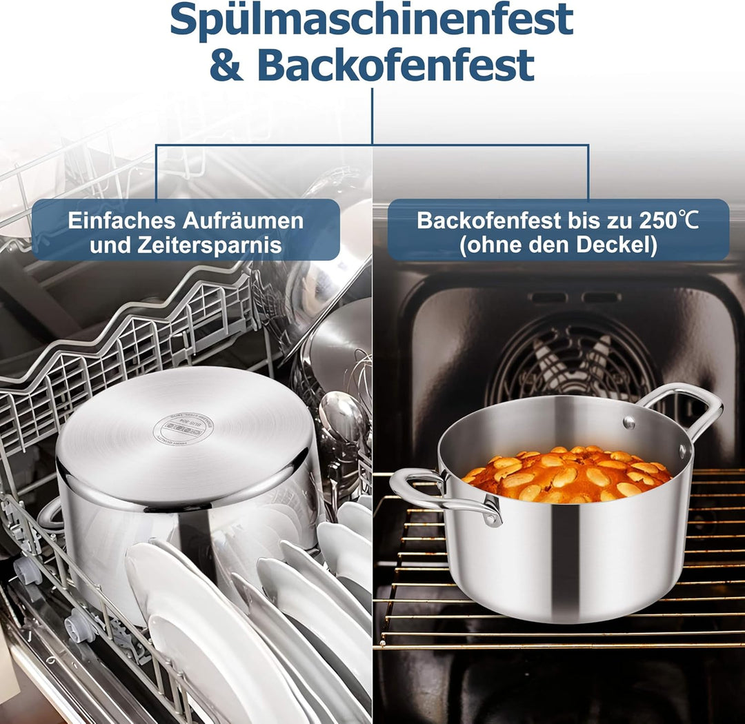 Homikit Kochtopf 22cm, 3-Lagen Suppentopf Induktion mit Glasdeckel, 4,7L Edelstahl Kochtöpfe Nudelto