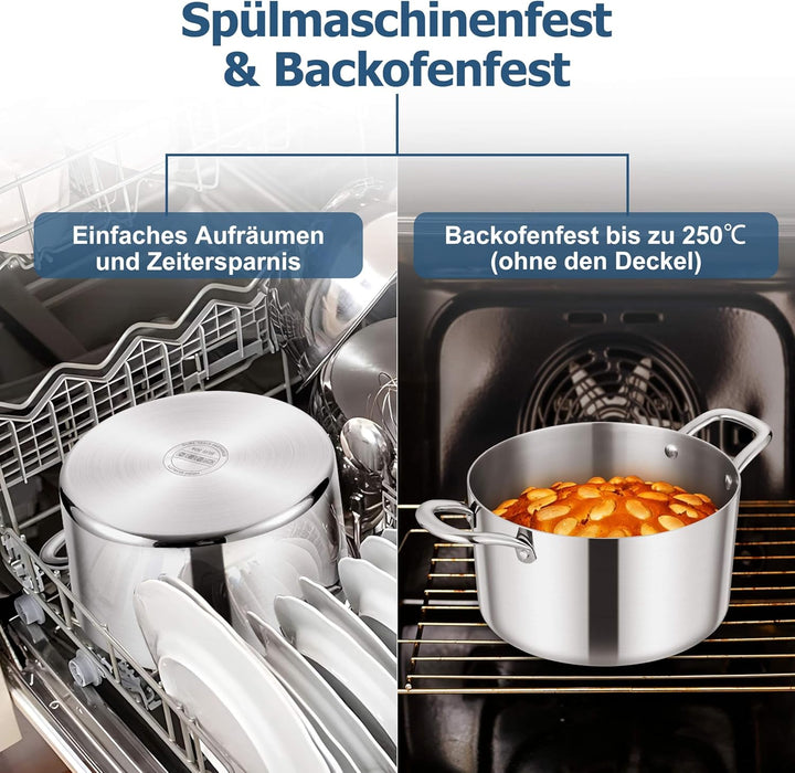 Homikit Kochtopf 22cm, 3-Lagen Suppentopf Induktion mit Glasdeckel, 4,7L Edelstahl Kochtöpfe Nudelto