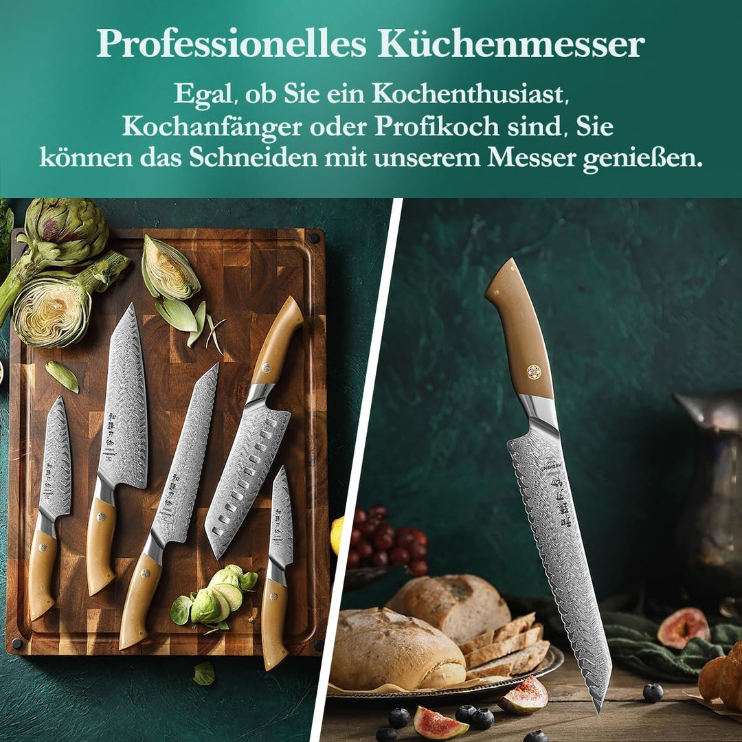 HEZHEN Messerset Profi Damast Küchenmesserset,Damaststahl Kochmesser Set Santoku Messer, Ergonomisch