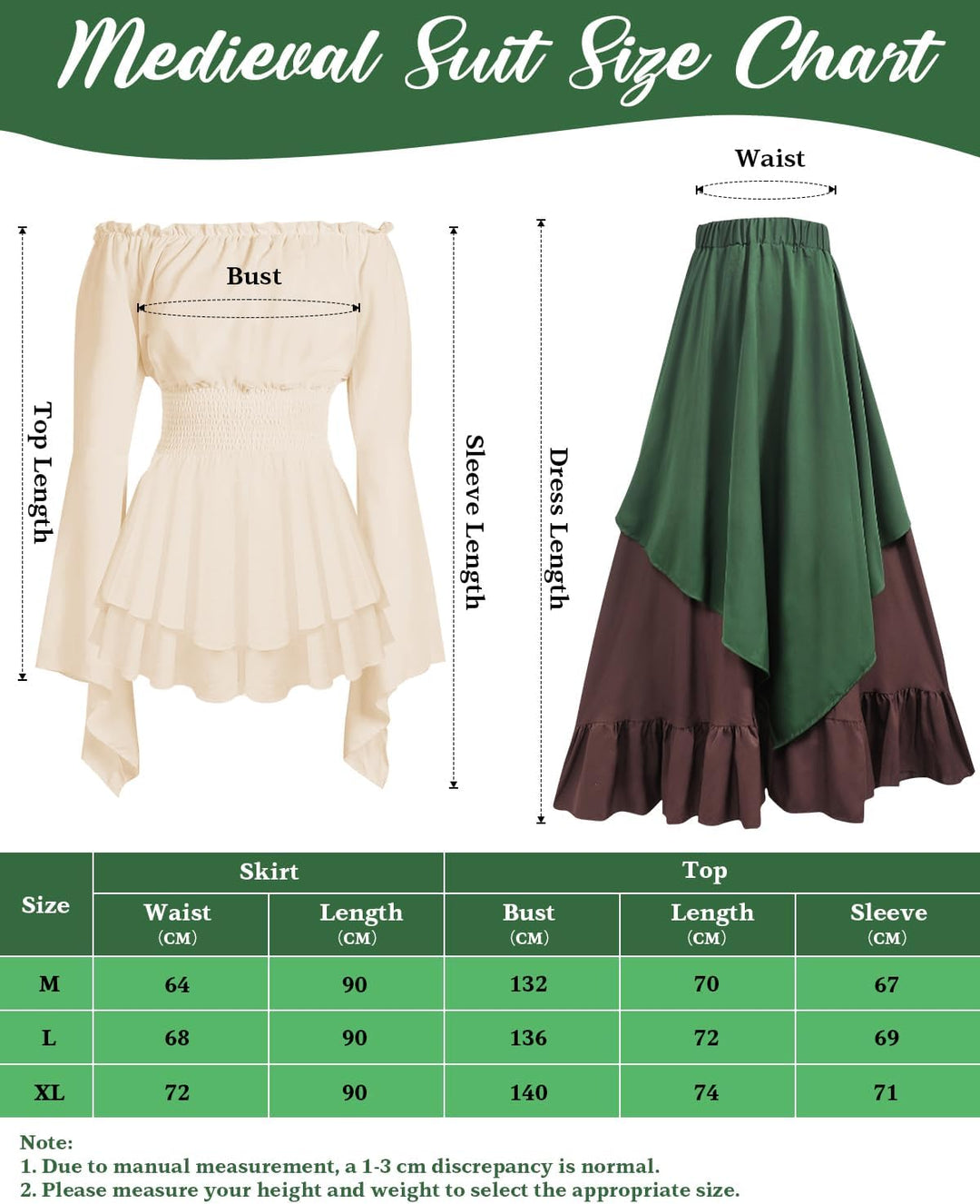 Mittelalter Kleidung Damen Set, Renaissance Kostüm und Retro Off Shoulder Bluse mit Corsett, Gürtelt