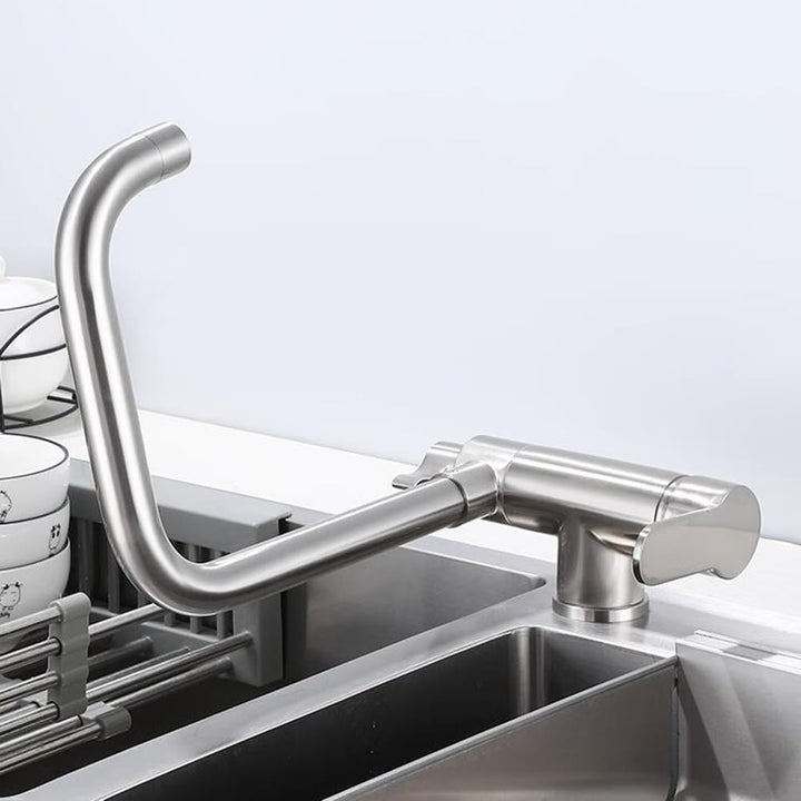 Küchenarmatur 3 Wege, Wasserhahn Küche Klappbar Vorfenster, 360° Schwenkbar 2 Griffe Messing Spültis
