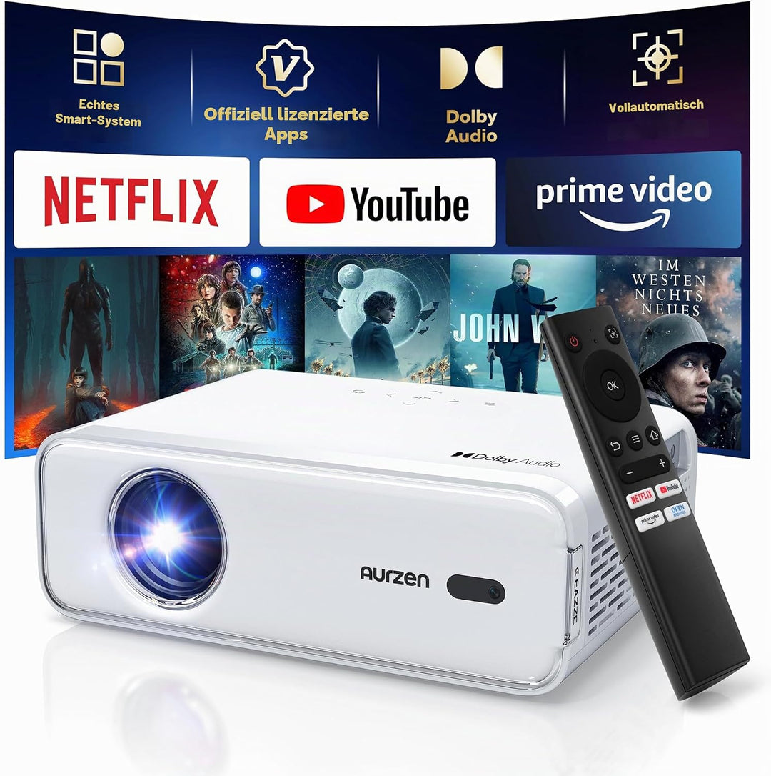 Aurzen Eazze D1 Smart Beamer und 180° Verstellbarer Projektor-Ständer im Bundle – Heimkino-bereit, k