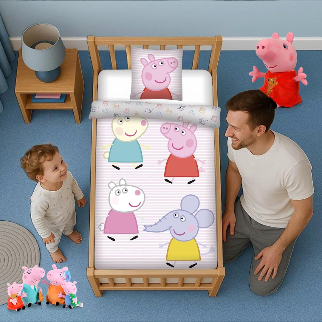 Peppa Pig Kinderbettwäsche-Set in Junior-Grösse | Bettdeckenbezug 100x135 cm + Kopfkissenbezug 40x60