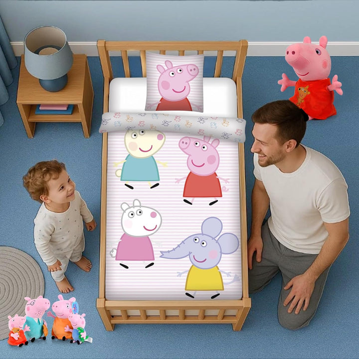 Peppa Pig Kinderbettwäsche-Set in Junior-Grösse | Bettdeckenbezug 100x135 cm + Kopfkissenbezug 40x60