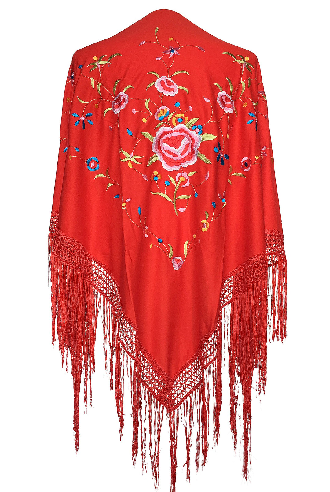 La Senorita Spanischer Manton/Tuch Schal rot mit verschiedenen Blumen Large