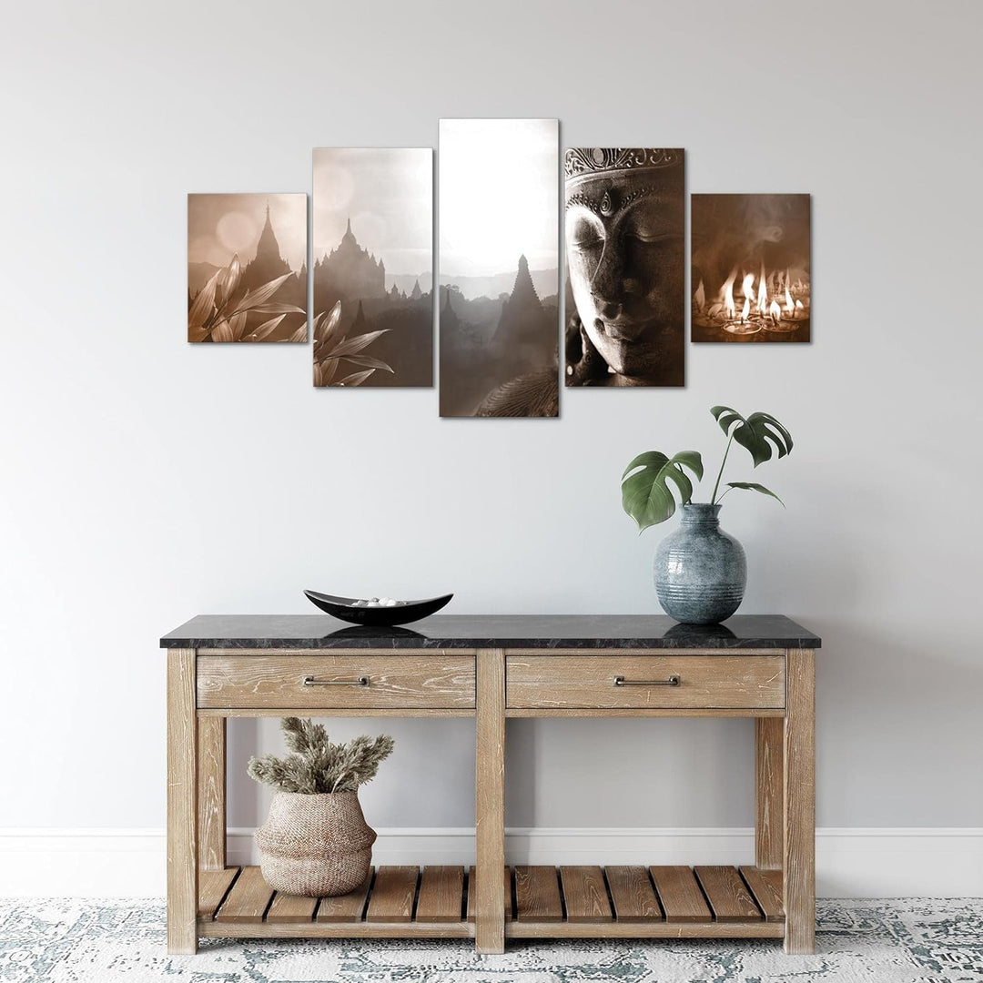 Runa Art Wandbilder Blumen Orchidee 5 Teilig Bild auf Vlies Leinwand Deko Wohnzimmer Zen Rot Grau 01