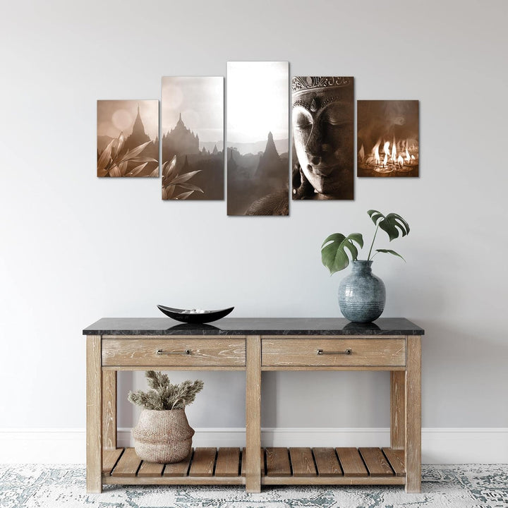 Runa Art Wandbilder Blumen Orchidee 5 Teilig Bild auf Vlies Leinwand Deko Wohnzimmer Zen Rot Grau 01