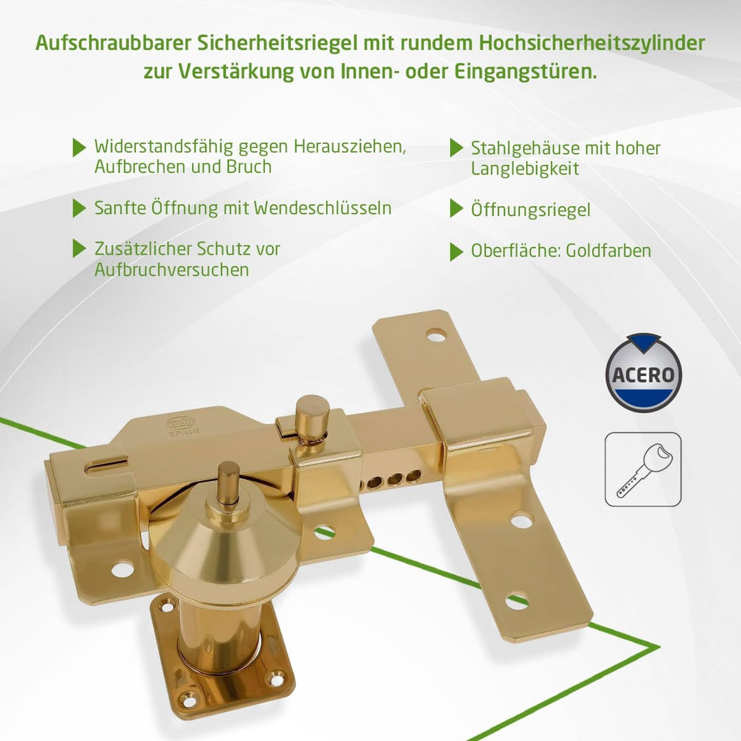 AMIG - Riegel für Türen von hoher Sicherheit, poliertes Finish in Goldfarbe, runder Zylinder von 50 