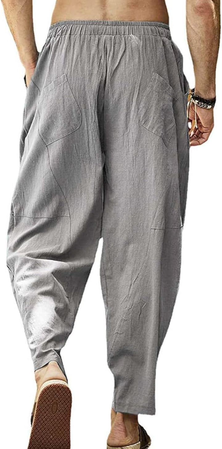 Leinenhose Herren Sommerhose Herren Leicht Yogahose Freizeithose mit Elastische Gürtel XL Grau, XL G