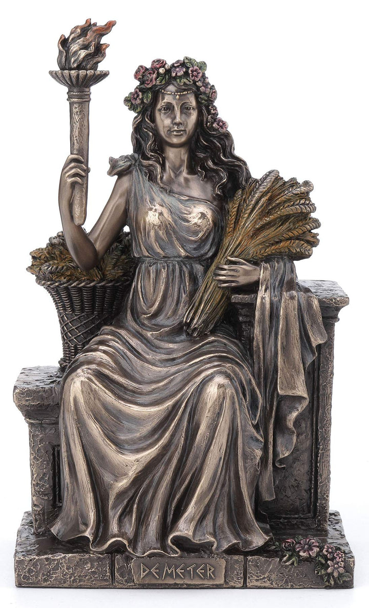 Veronese Design Demeter, griechische römische Göttin der Landwirtschaft, sitzender Thron, antikes Br