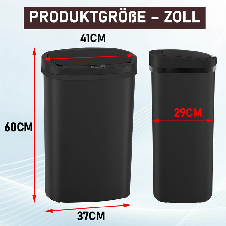 FDW Küchenmülltonne mit Sensor &amp; Deckel | Kunststoff | 50L | Schwarz Kunststoff Schwarz, Kunststoff