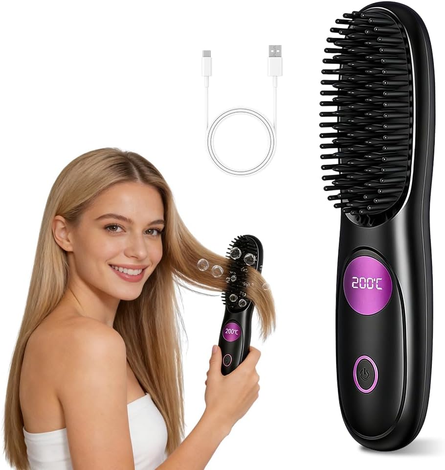 Stylingbürste für Kurze Haare Kabellos, HOVCEH Go Brush Pro Glättbürste with 3 Adjustable Heat Modes