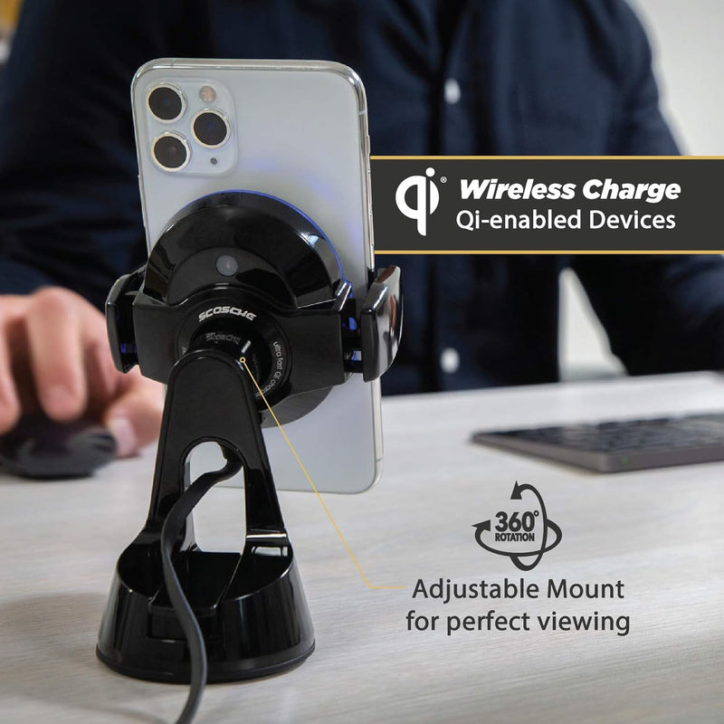 Scosche MagicGrip Sense and Grip Phone Mount - Wireless Charging, for Qi-Enabled Devices - Suction C