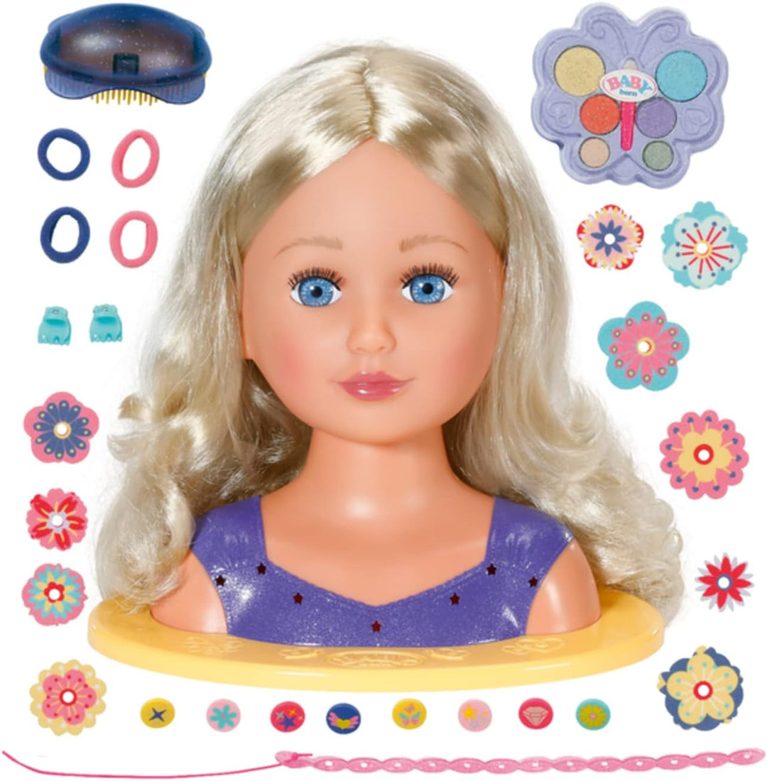 BABY born 825990 Sister Styling Head, Puppen-Frisierkopf zum Schminken, Stylen und Frisieren mit hoc