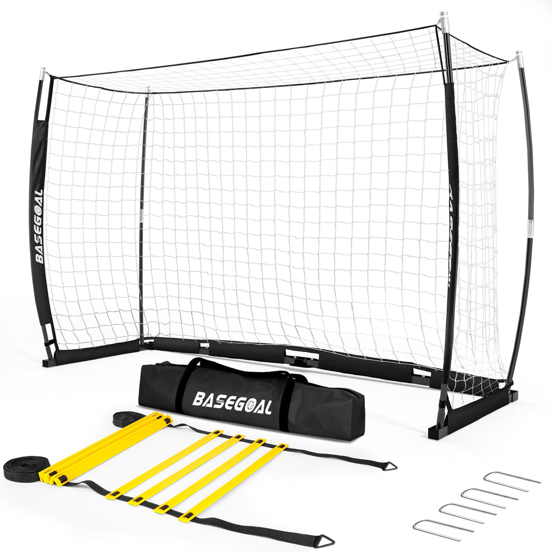 Fussballtor Outdoor [180cm/240cm/365cm], Faltbares Fussballtor Garten & Training mit Koordinationsle
