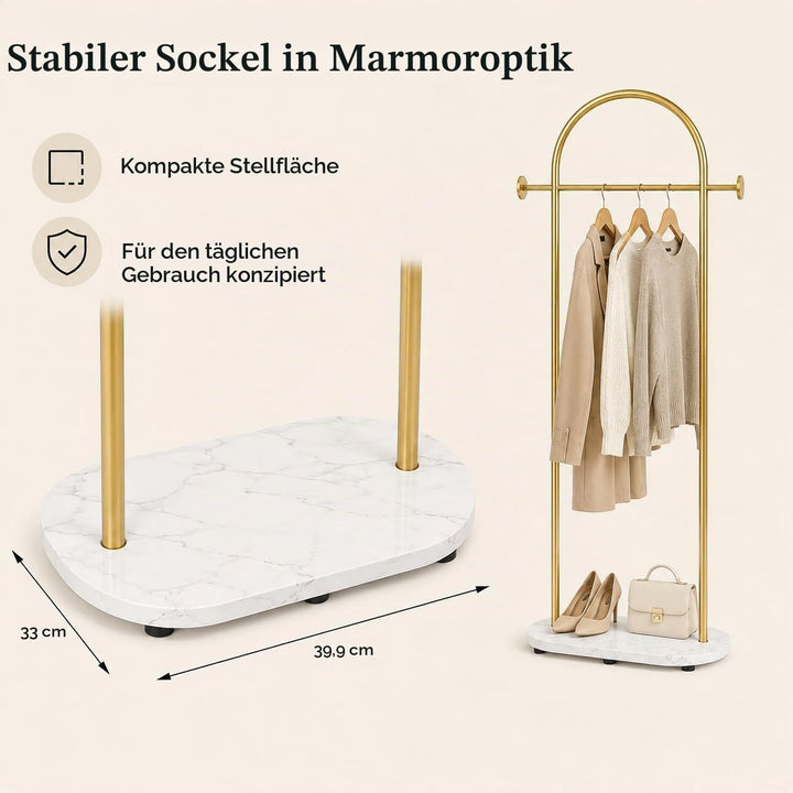 Small Clothes Rail Kleiderständer mit Marmorsockel, Heavy Duty Coat Rail Freistehend für Schlafzimme