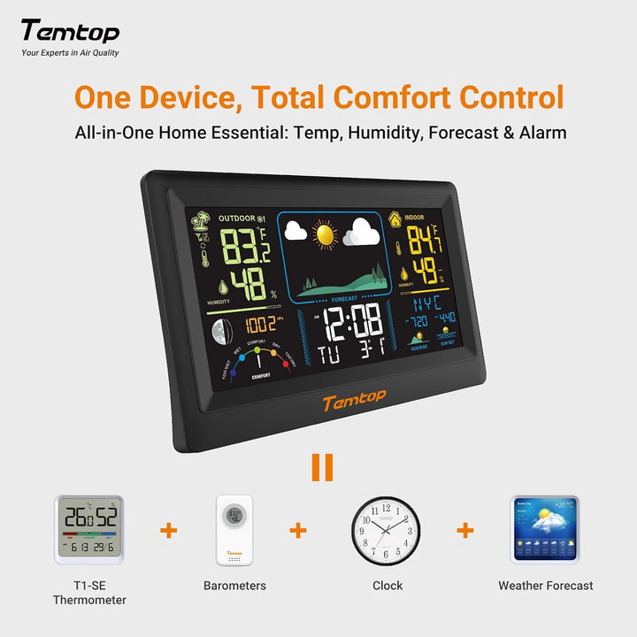 Temtop Digitales Wetterstation mit Aussensensor, Wettervorhersage, Temperatur und Luftfeuchtigkeit I