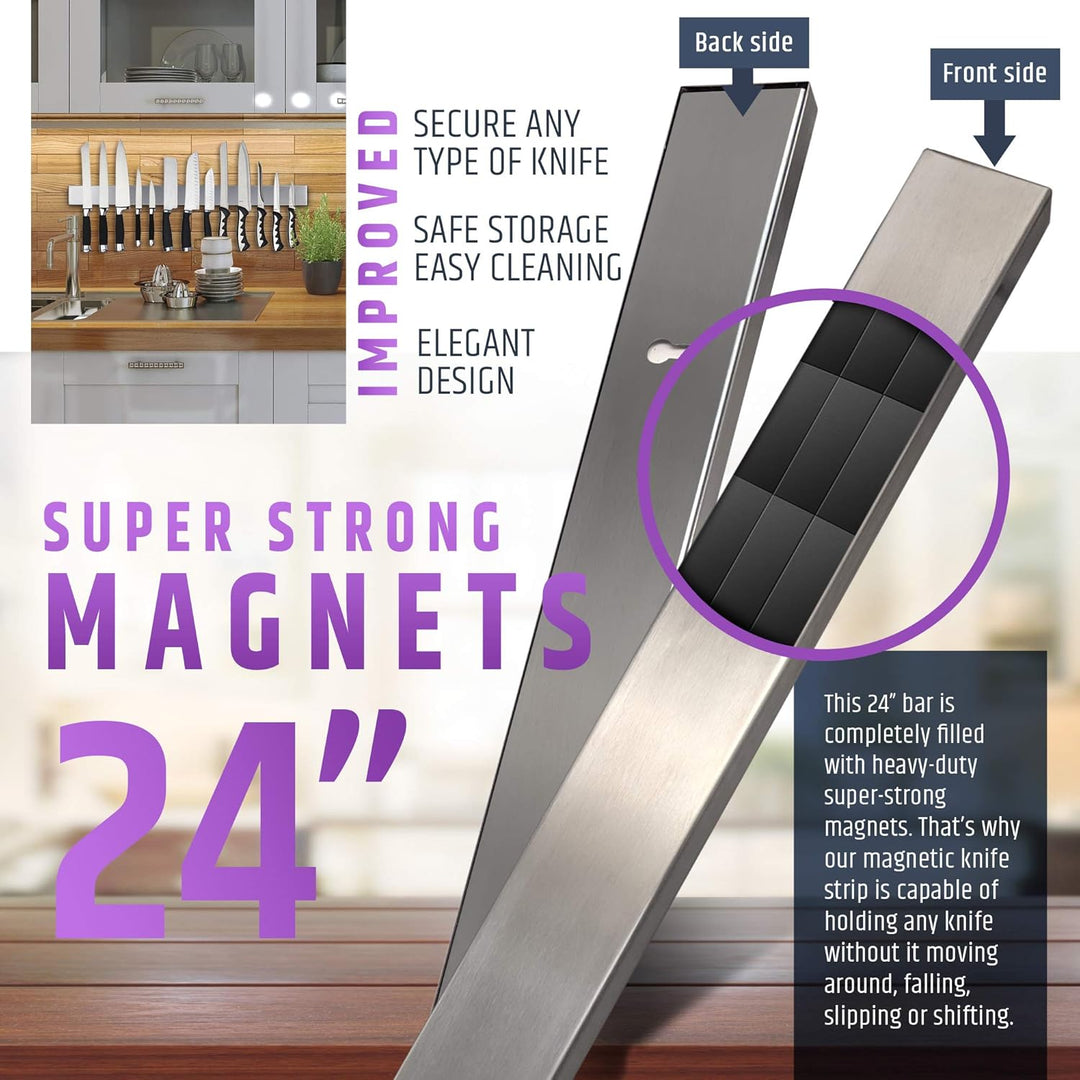 Premium 61cm Magnetleiste Messer für Wand (Grosse Grösse) - Extra Starker Messerhalter Magnetisch -
