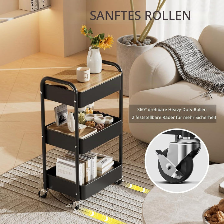 Shrivee 3-Tier Rollwagen mit Tischplatte, Servierwagen, rollender Allzweckwagen aus Metall, Regal au