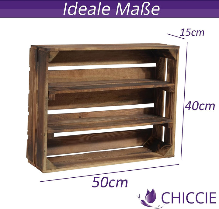 4 Set Holzregal Schmalhanz 50x40x15cm - Geflammt 2X langes Regal 50x40x15cm Dunkel Geflammt 4, 50x40