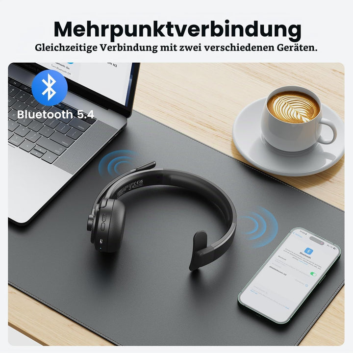 EKSA H3 Bluetooth Headset mit Mikrofon, [65 Stdn Wiedergabezeit &amp; 30M Reichweite] Wireless Headset M