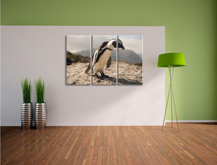 Pixxprint Afrikanischer Pinguin beobachtet als Leinwandbild/Grösse: 3 Teilig (120x80) cm/Wandbild/Ku