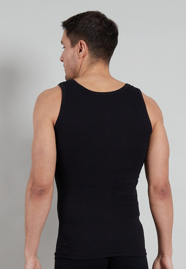 TOM TAILOR 4er Pack Herren Doppelripp Tank Top Unterhemd, Schwarz-dunkel-uni