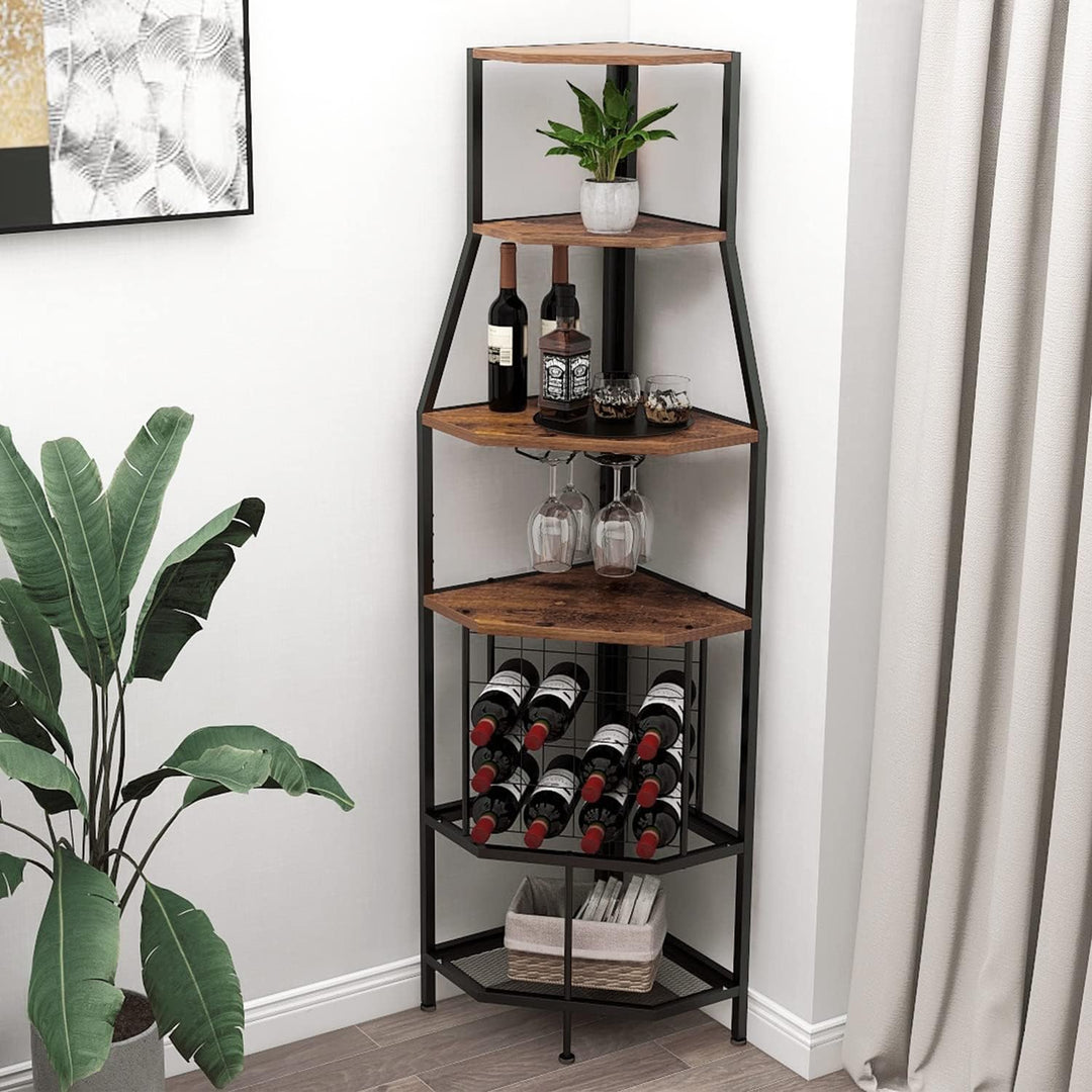 VEDECASA Eck-Weinregal Bodenstehend 5-stöckiges Eck-Barregal mit Glashalter and Weinaufbewahrung ind