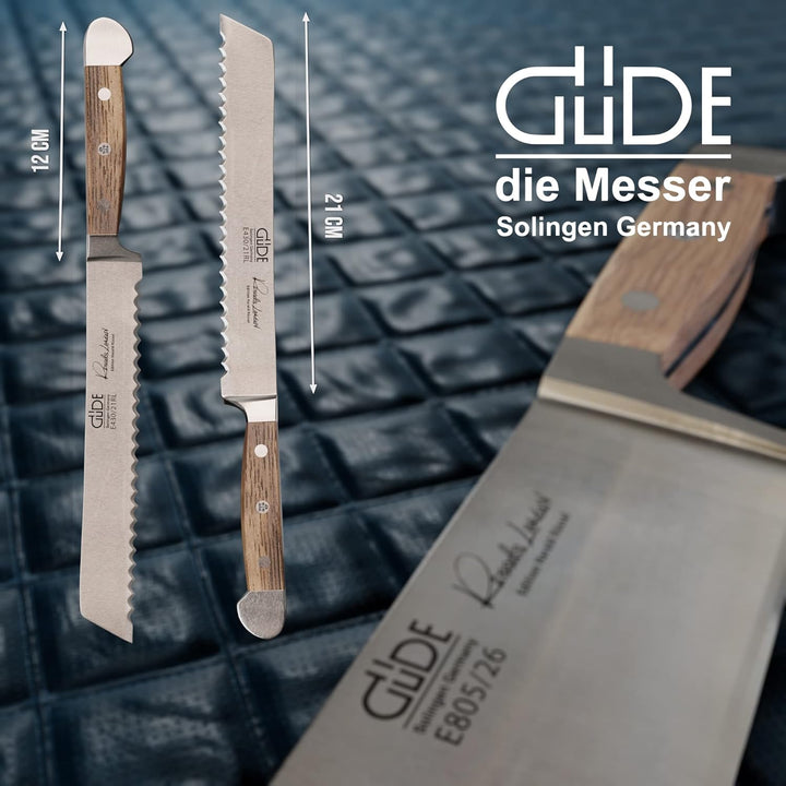 Güde Solingen - Brotmesser Links und Rechtshänder geschmiedet, 21 cm, Fasseichenholz, ALPHA FASSEICH