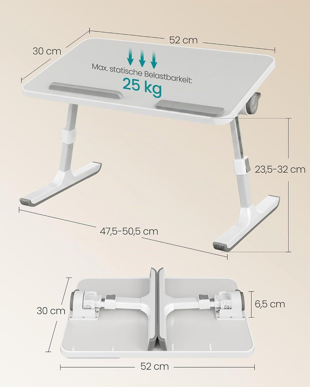 SONGMICS Laptoptisch, Betttisch mit Schublade, aus Holzspanplatte, Aluminiumlegierung und ABS-Kunsts