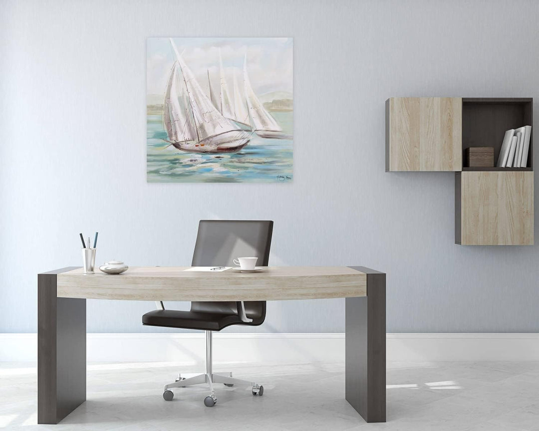 KunstLoft Leinwandbild | 100% HANDGEMALT | 80x80cm | Gemälde 'Riding the Waves' | Schiffe & Boote |