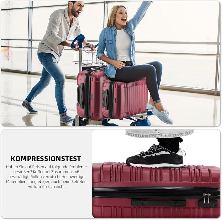 BEIBYE 2088 Zwillingsrollen Reisekoffer Koffer Trolleys Hartschale M-L-XL-Set in 13 Farben (Weinrot,