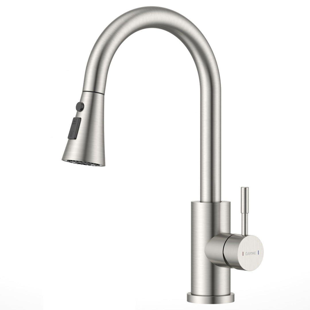 DAYONE Niederdruck Küchenarmatur, Ausziehbarer Wasserhahn mit 3 Strahlarten, Wasserhahn Küche mit 3