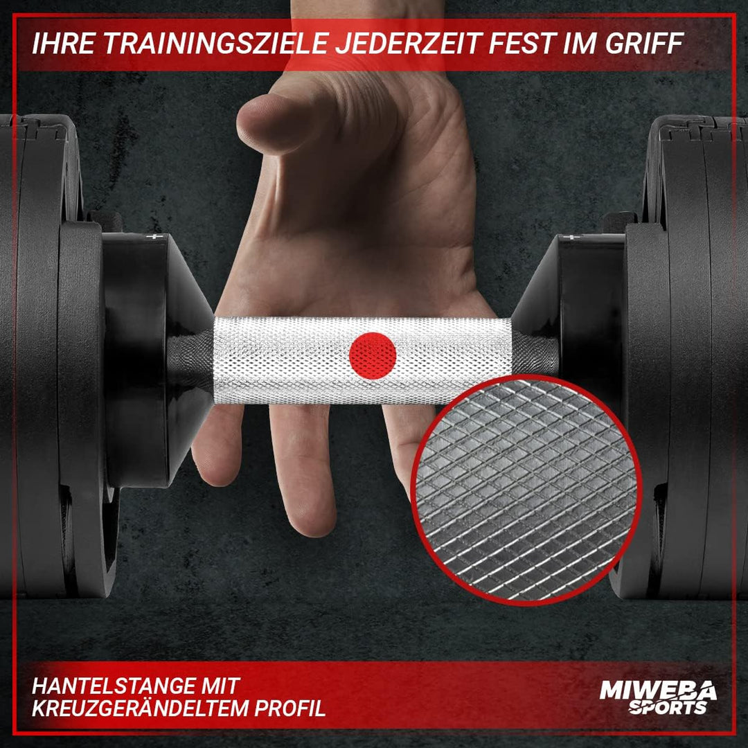 Miweba Sports Hantel VH200 | 𝐏𝐫𝐨𝐟𝐢 Hanteln - Kurzhantel Gewichte 2-28 kg - Kurzhantel Set - Verstell