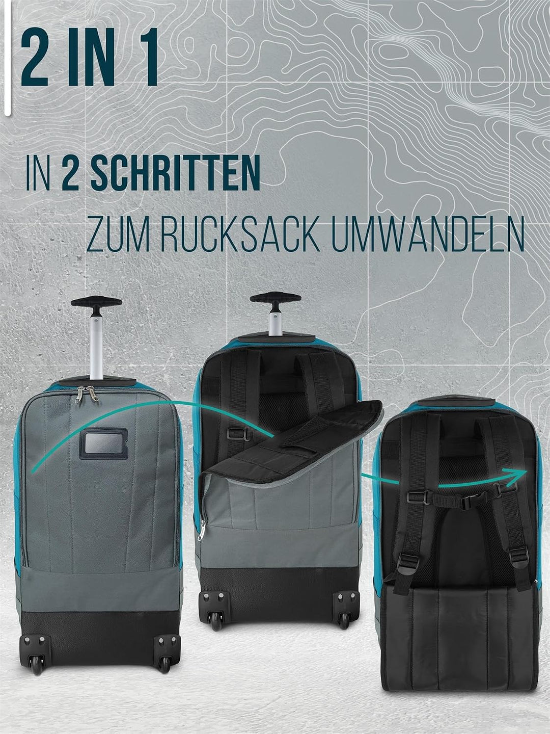 normani Reisetasche Trolley mit Rucksackfunktion 90 Liter - Backpacker mit Frontloader praktischer R