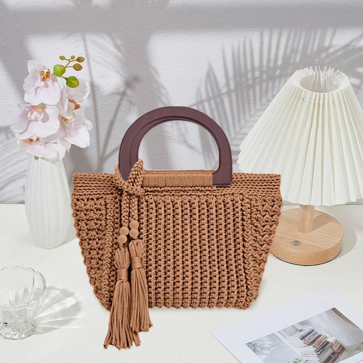 INFUNLY DIY Häkeltasche Kit für Anfänger Erwachsene Braune Tasche Häkelset mit Schritt für Schritt V