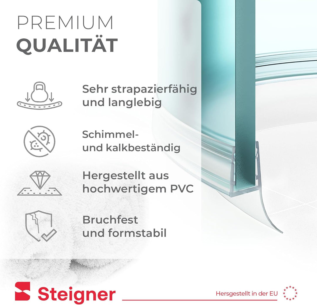 STEIGNER Duschdichtung, 120cm, Glasstärke 6/7/ 8 mm, Vorgebogene PVC Ersatzdichtung für Runddusche,