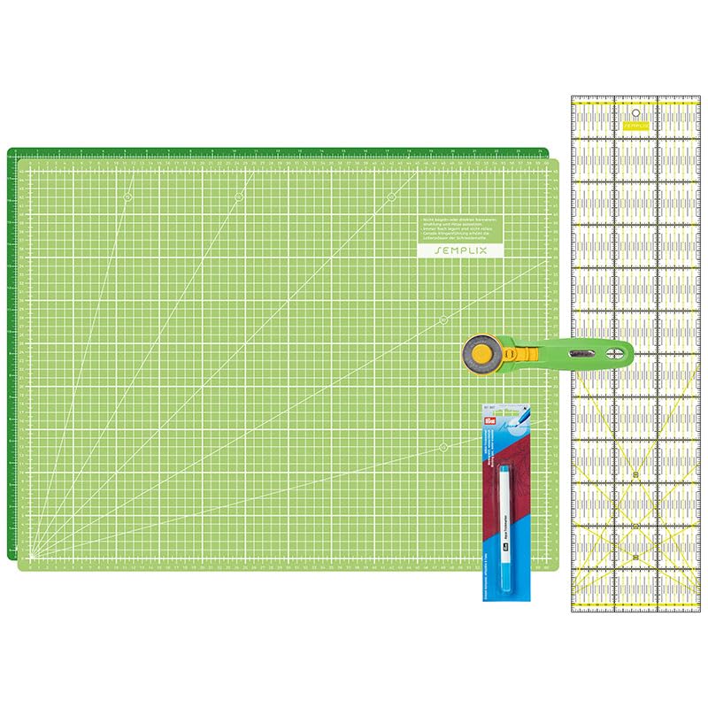 Semplix Schneidematten Set A2 Rollschneider Lineal Prym (hellgrün/grün) | A2 Schneidematte 60x45 cm