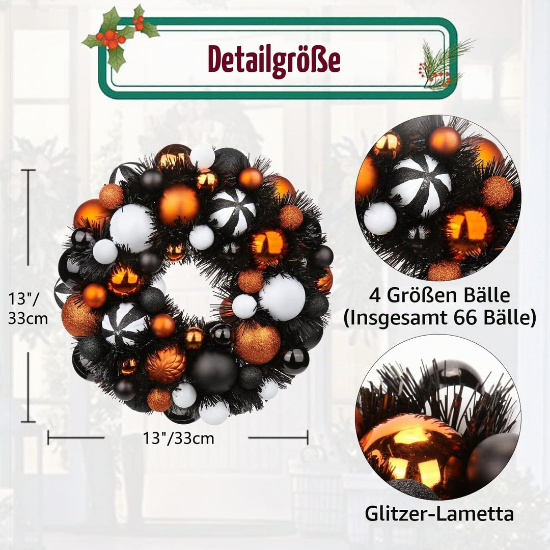 13 Zoll/33cm Halloween Kranz, Halloween Deko Garten, Halloween-Kranz für Haustür, Willkommenskranz,