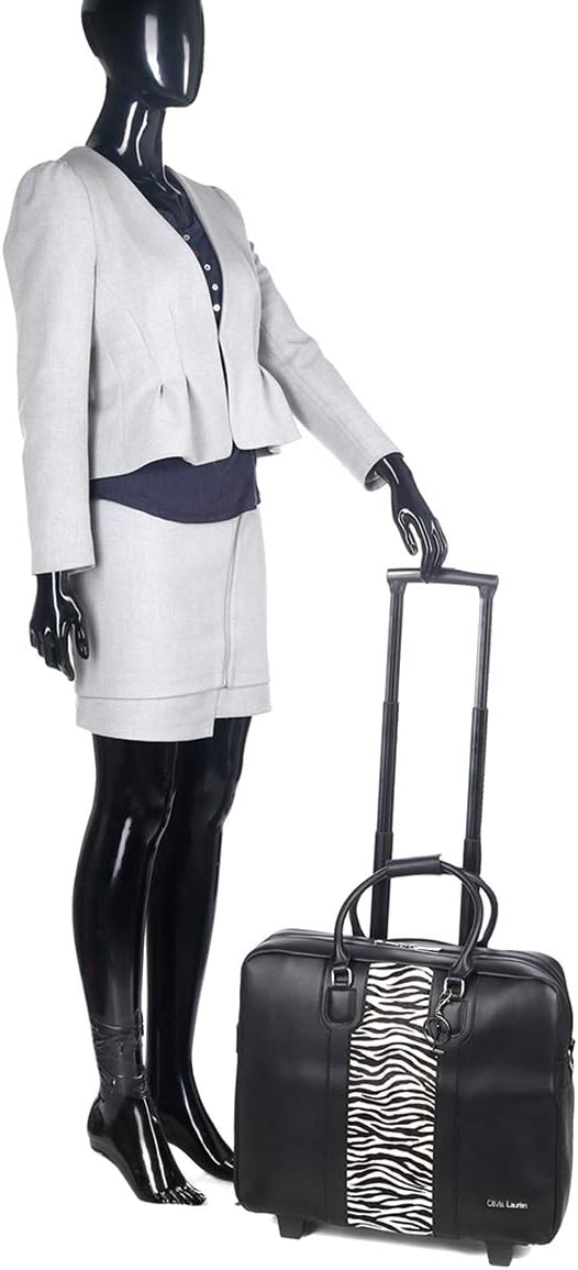 Bowatex Luxus Damen Laptop Aktentasche Schulter Gurt 2 Rollen Trolley Schwarz