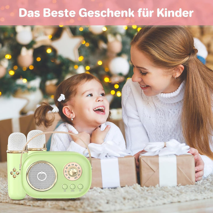 heetipuk Mini-Karaoke-Maschine für Kinder und Erwachsene, Tragbarer Bluetooth-Lautsprecher mit 2 Kab