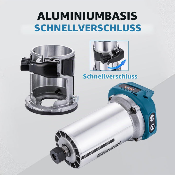 KATSU Akku-Holzschneider Laminator Router Joiners Tool 18V mit 3 Spannzangen Spannzangen 1/4", 6 mm