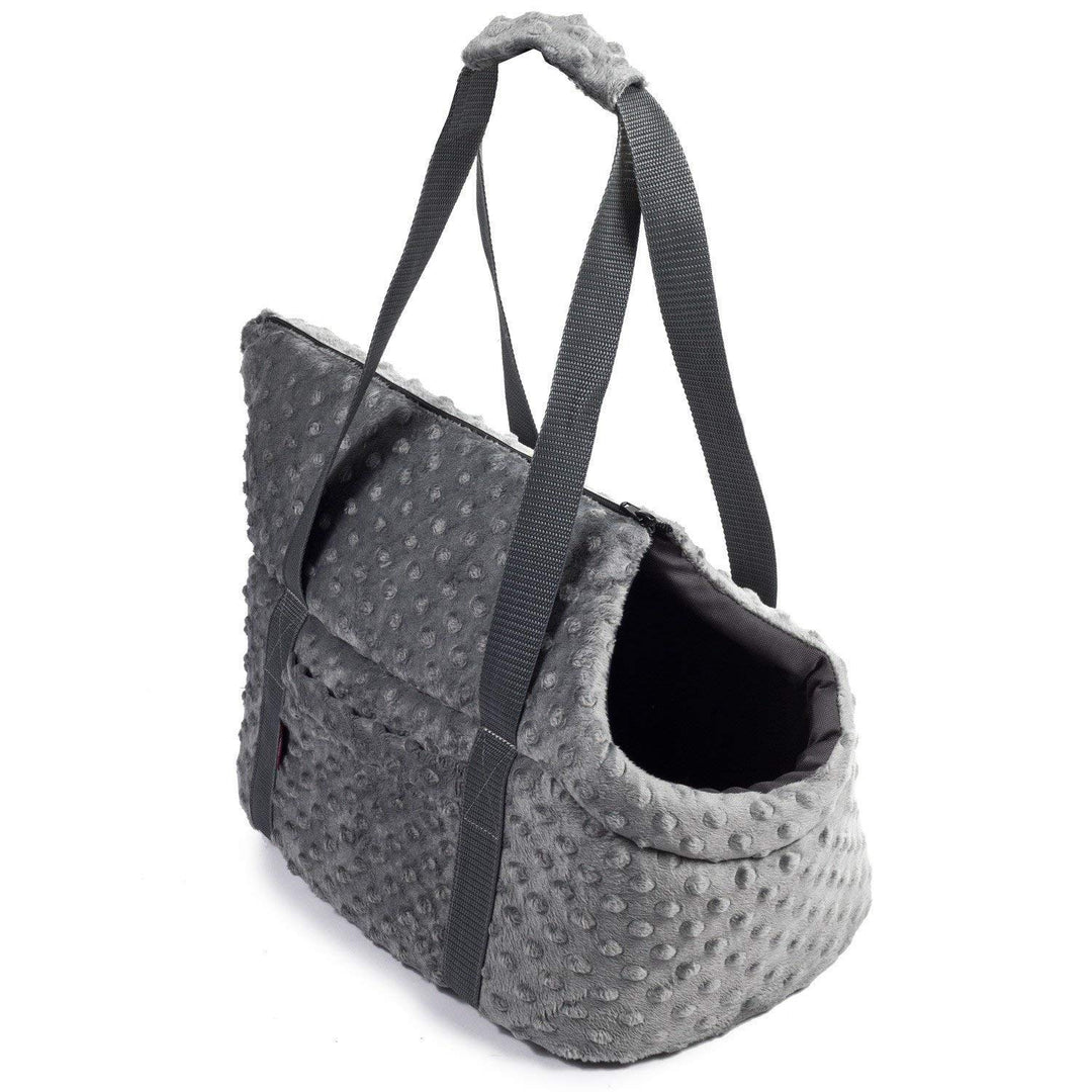 BOUTIQUE ZOO Hundetasche - Grau (Minky), L bis 15 kg - Tragetasche für kleinen und mittleren Hund, W