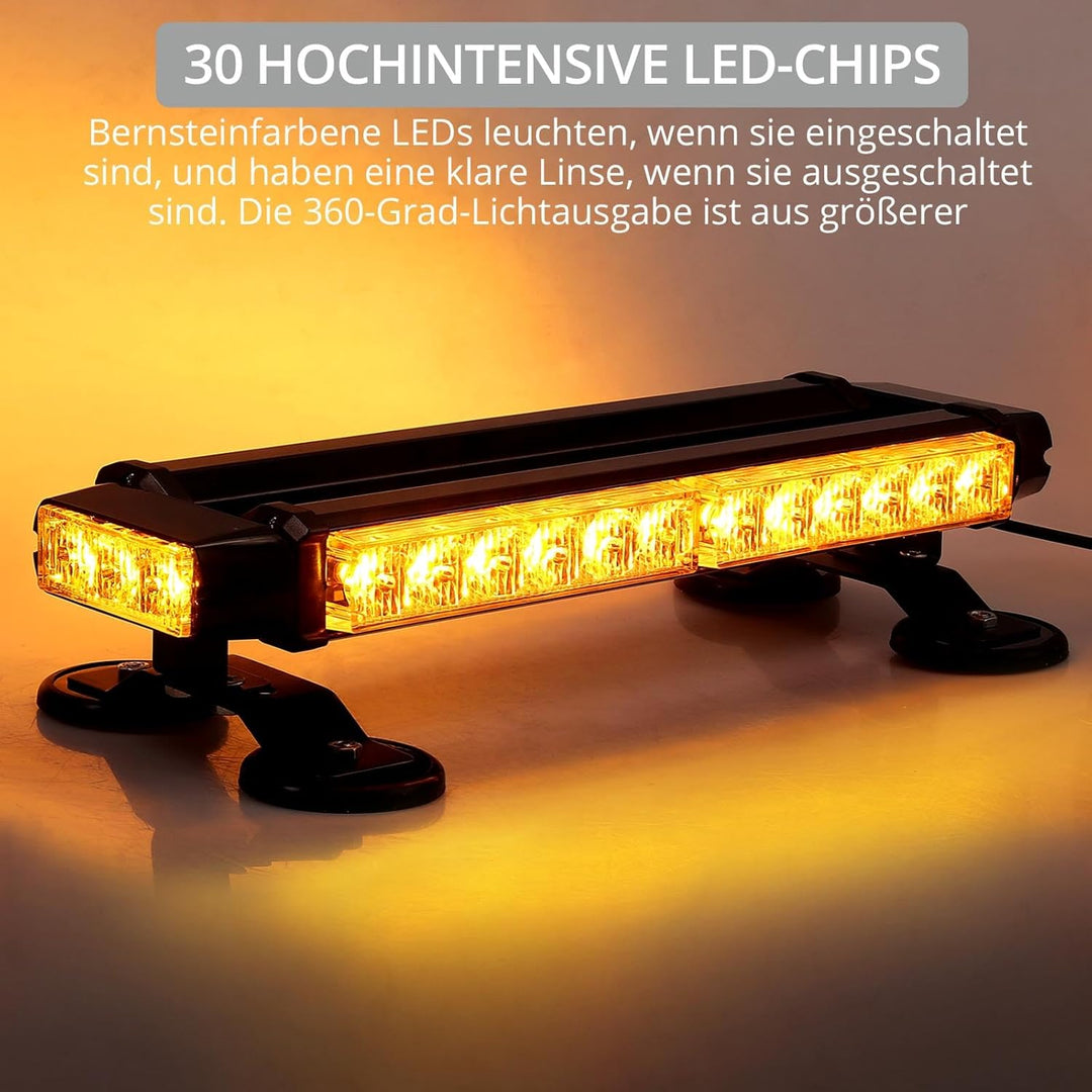 30 LED Rundumleuchte 7 Modi 12/24V Blitzleuchte Schraube Starker Magnet Amber Warnleuchte Magnetisch