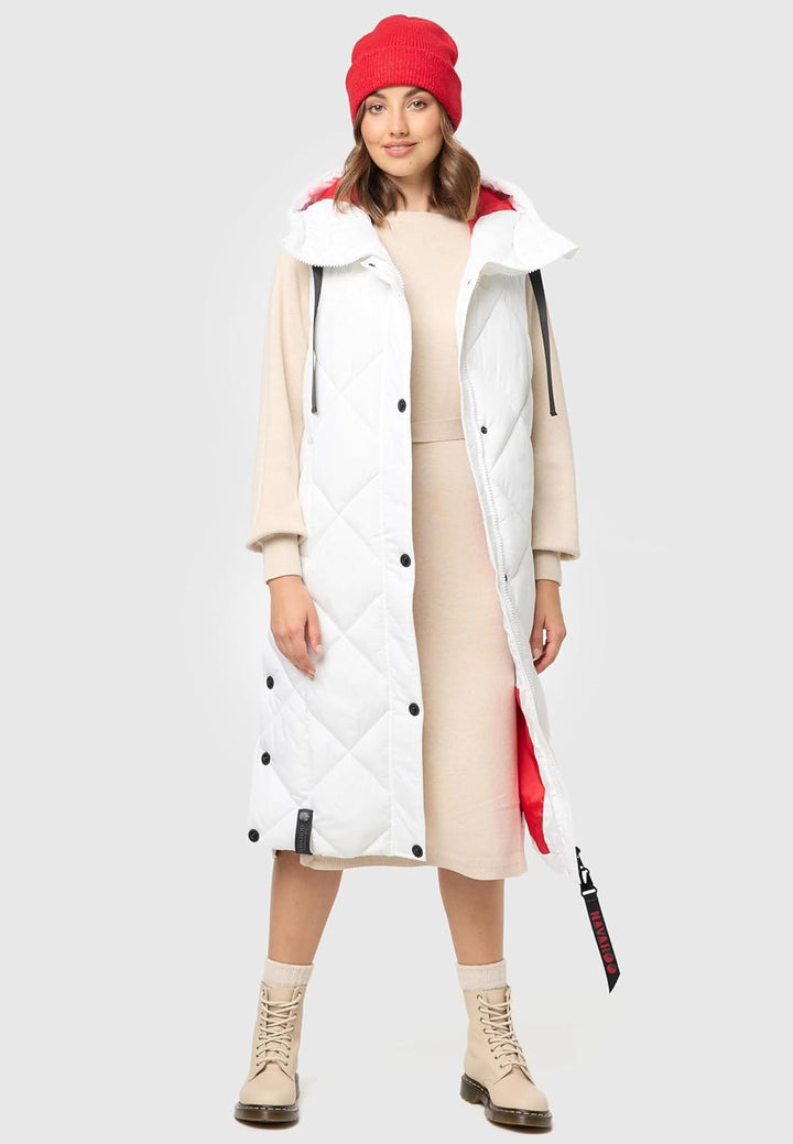 Navahoo warme Damen Winter Steppweste lang mit Kapuze Schnuckel XS-XXL L Offwhite, L Offwhite