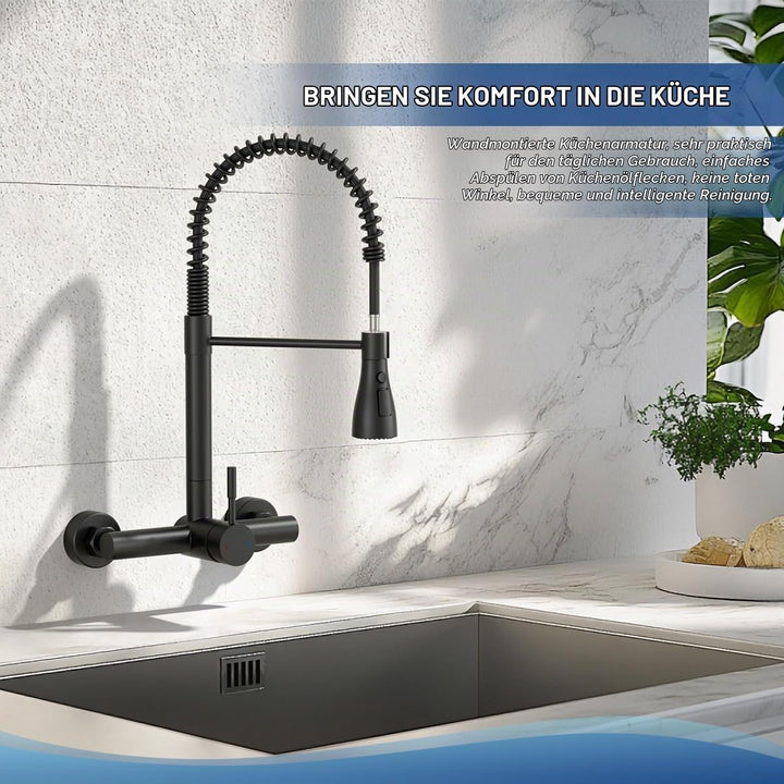 APPASO Wasserhahn Wandmontage (15cm Lochabstand) | Schwarz Matt armatur küche 3 Strahlarten &amp; 360° d