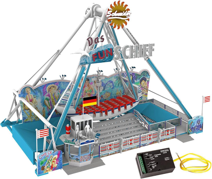 FALLER Fahrgeschäft FUN-Schiff Modellbausatz mit 252 Einzelteilen 285 x 183 x 210 mm I Modelleisenba