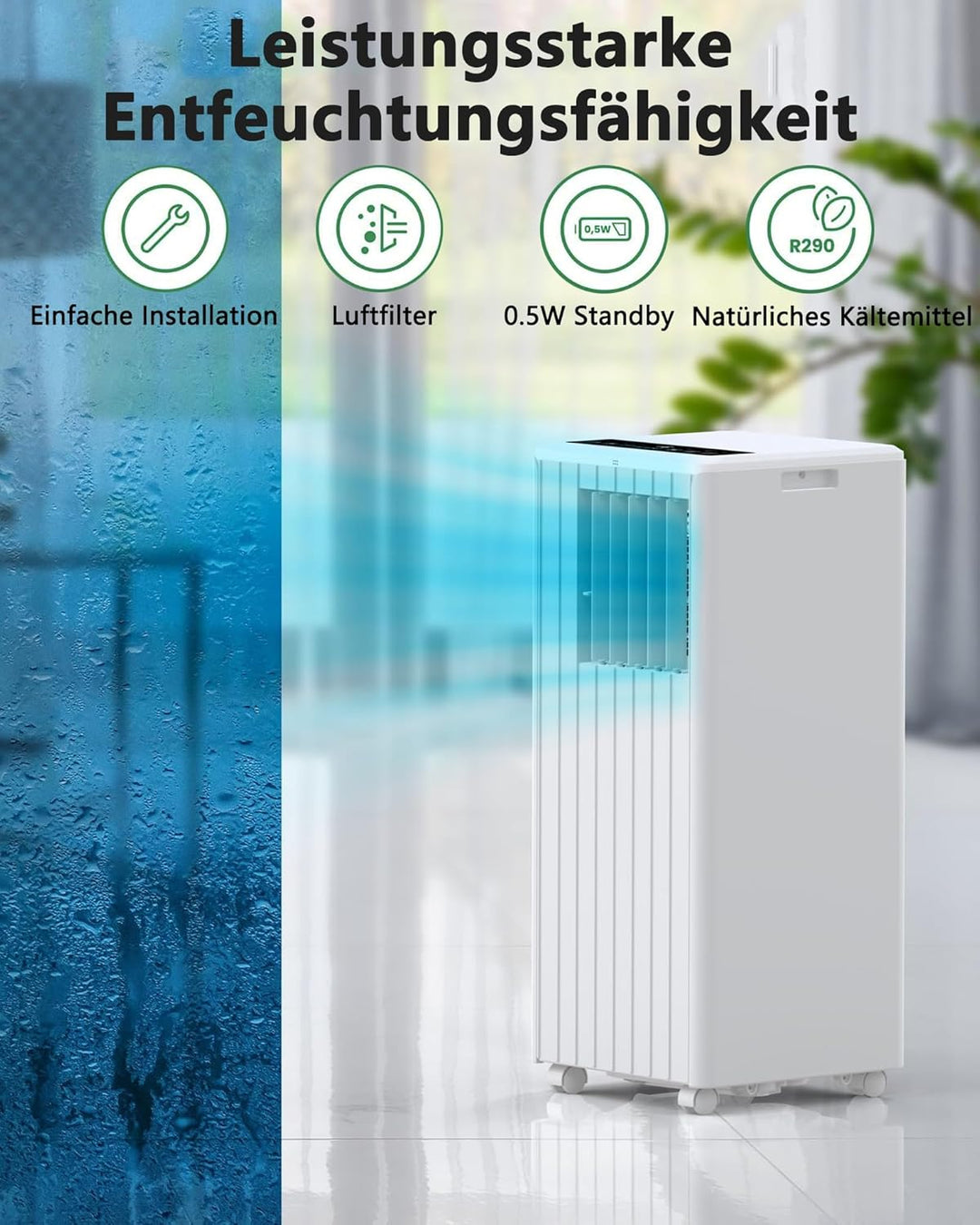 Garvee Klimaanlage Mobil Klimagerät 7000 BTU, 3 in 1 Kühlen Entfeuchten Lüftermodus Schlafmodus, 2.0