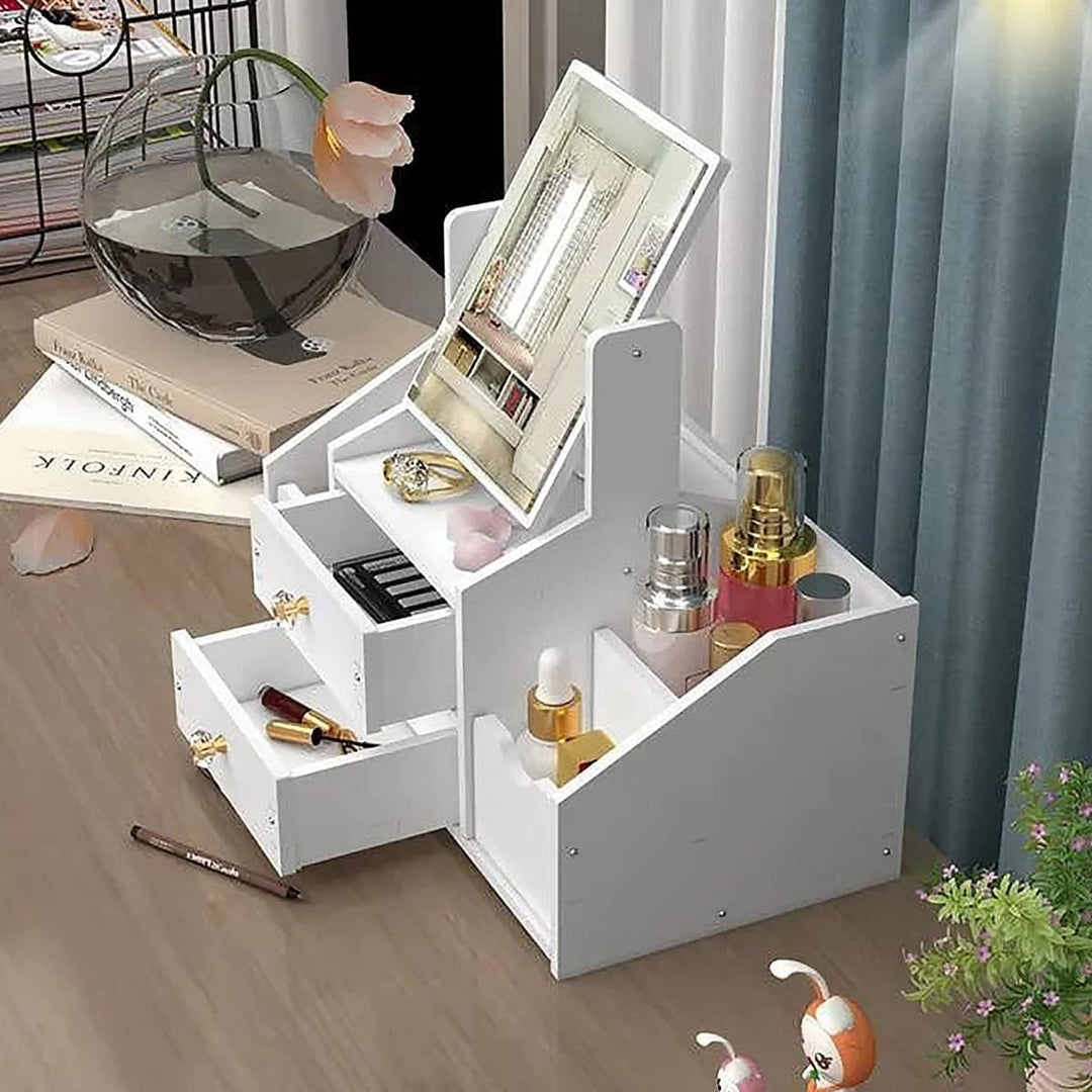 Make up Organizer mit Schublade, Schminktisch Organizer mit Spiegel, Weiss Cosmetic Organizer, Deskt
